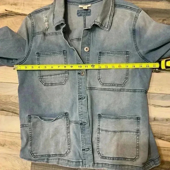 Style & Co Size Large Blue Denim Coat Jacket Women’s Patchwork design 99%cotton - Picture 8 of 9
